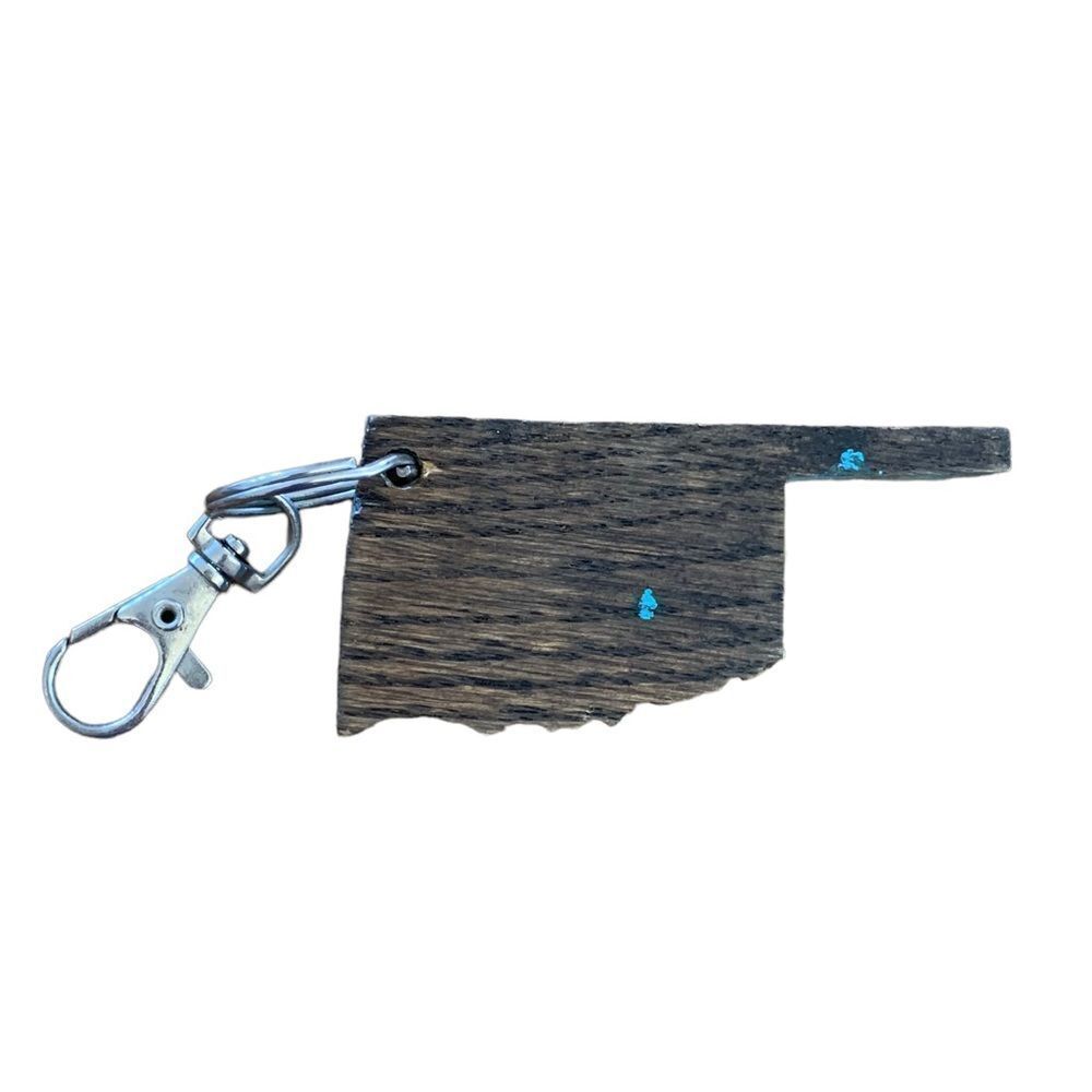 Oklahoma Shaped Beautiful Color Turquoise Peach Key Chain - Picture 2 of 2